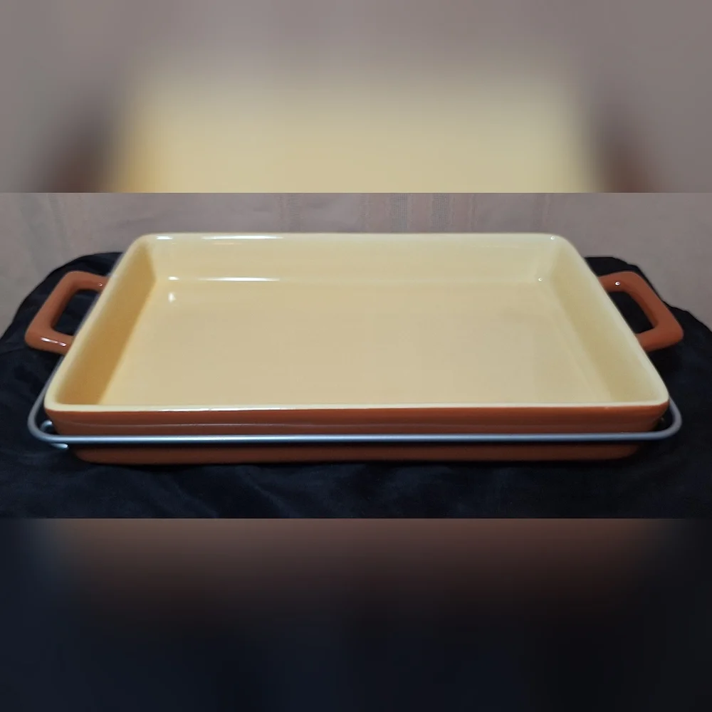 Terracotta Orange Ceramic Baking Dish with Cream Interior
